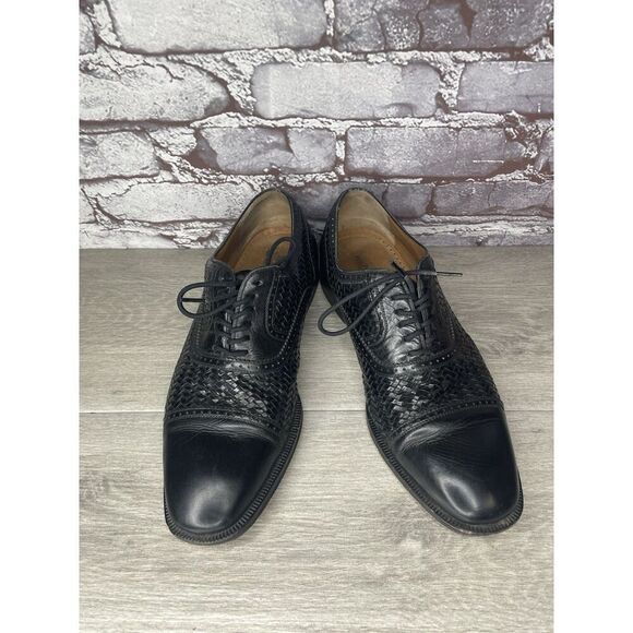 Magnanni Black Leather Basketweaves Woven Lace Dress Shoes Men’s Sz 8.5M US/42EU